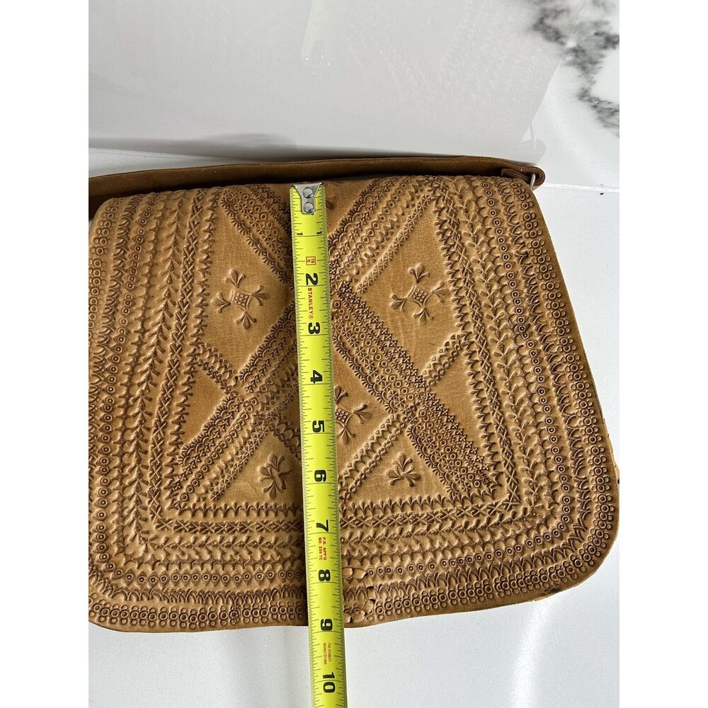 Handmade Tooled Leather Bag Bohemian Hippie Crossbody Vintage 60s Retro Pristine - Picture 4 of 13